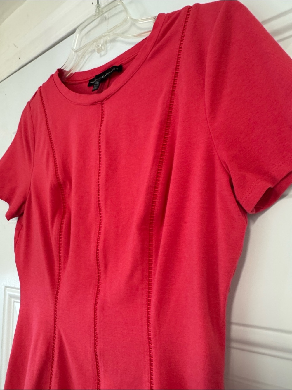White House Black Market Short-Sleeve Crew Neck Peplum Top - Bright Pink - Picture 3 of 4
